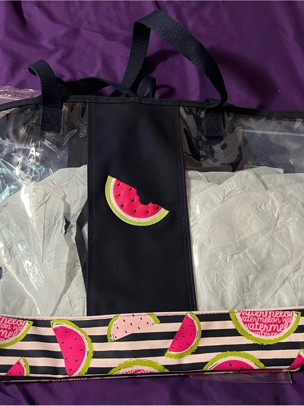 New Thirty-One In The Clear Tote personalized w/watermelon - Picture 1 of 3